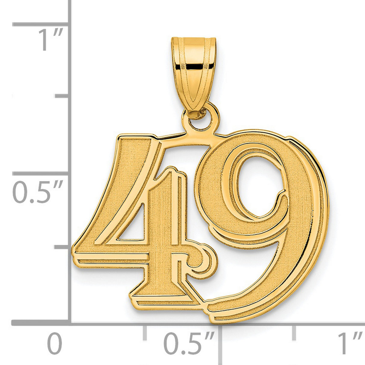 Polished Etched Number 49 Charm Pendant in Real 14k Yellow Gold