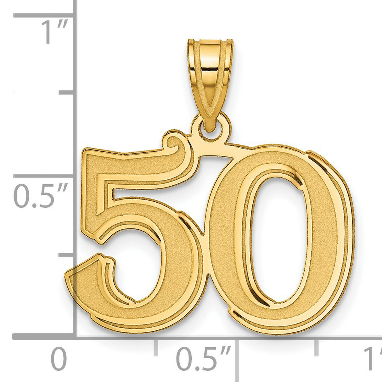 Polished Etched Number 50 Charm Pendant in Real 14k Yellow Gold