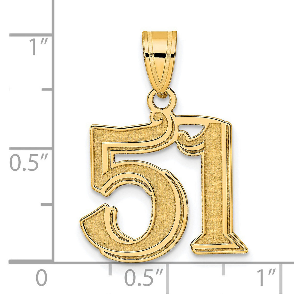 Polished Etched Number 51 Charm Pendant in Real 14k Yellow Gold