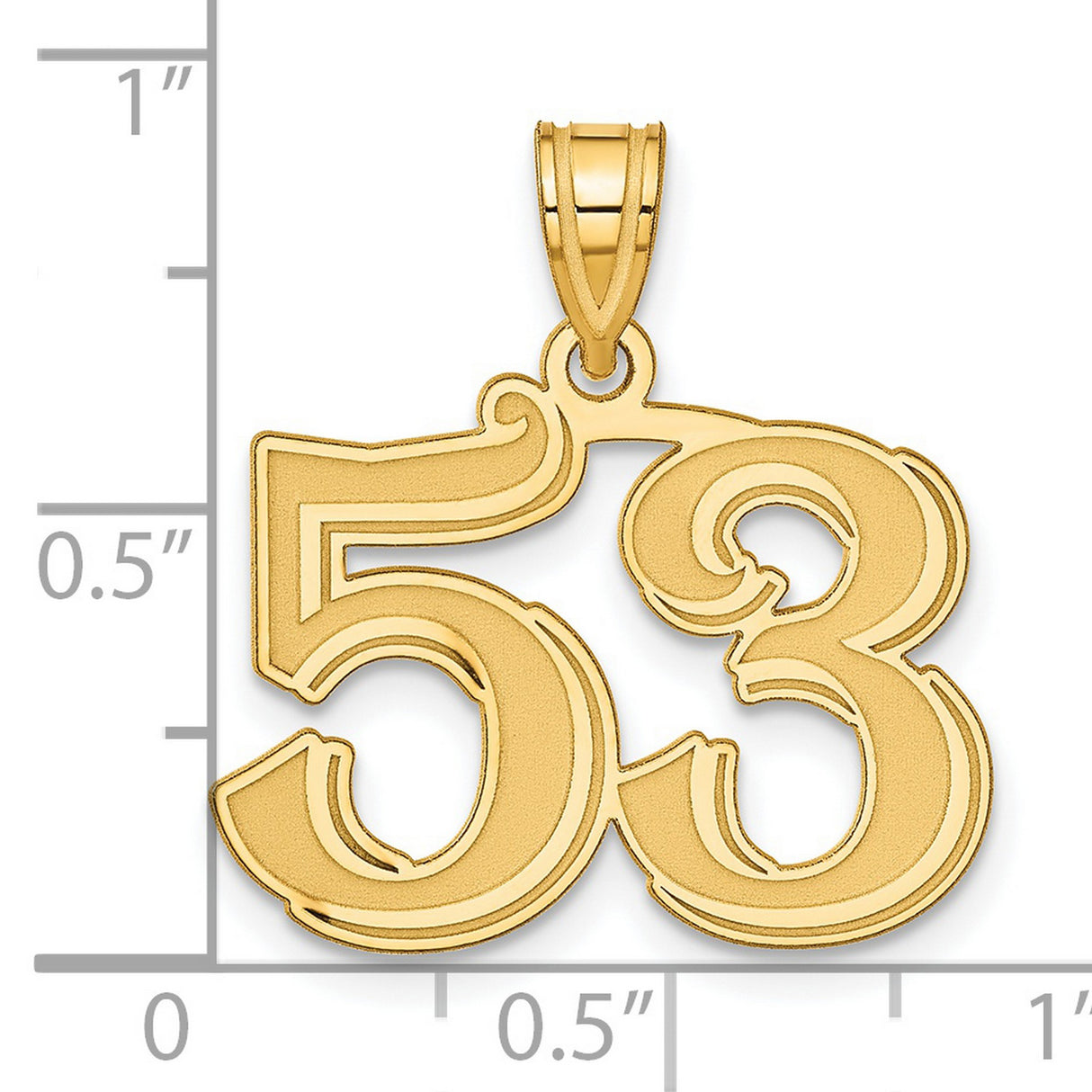 Polished Etched Number 53 Charm Pendant in Real 14k Yellow Gold