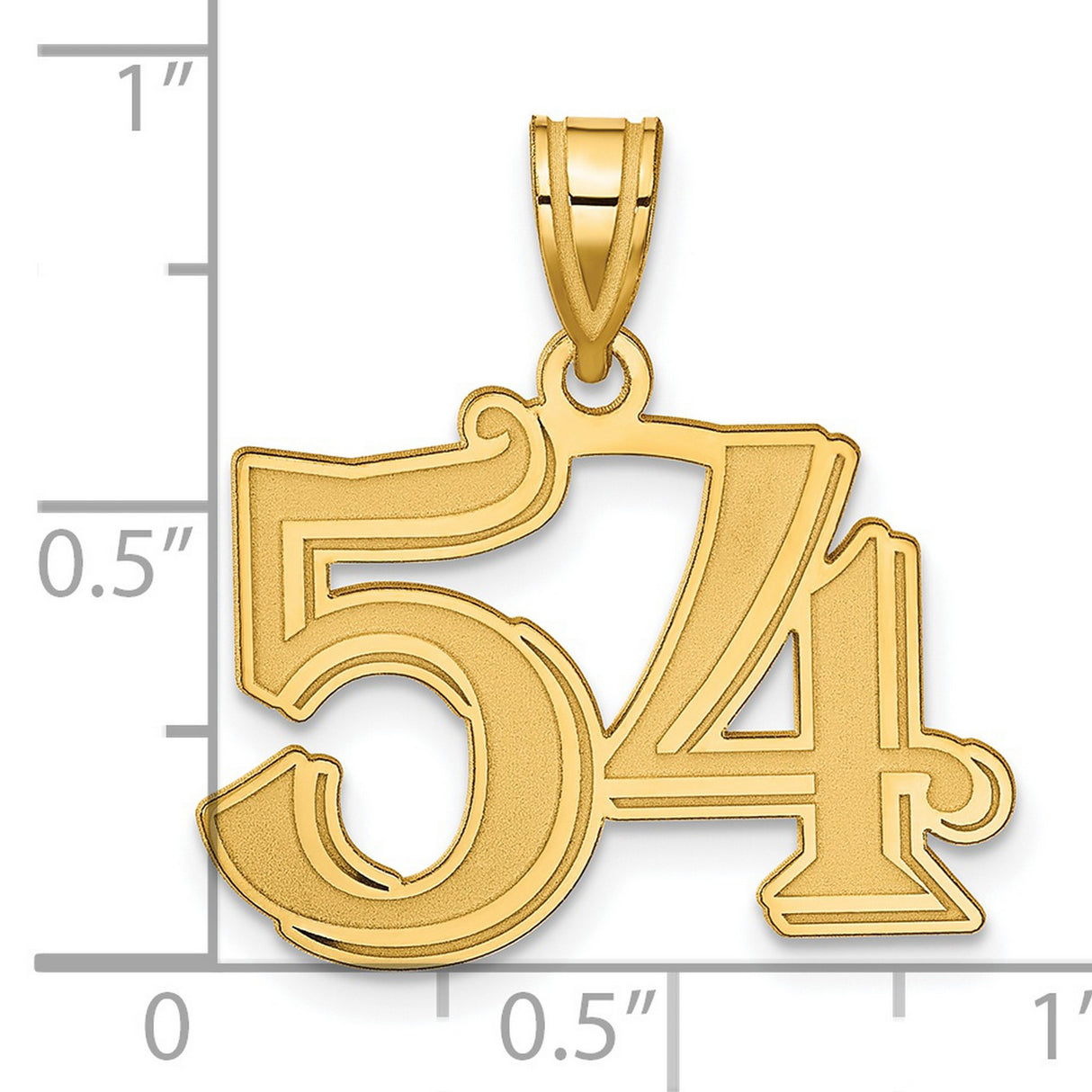 Polished Etched Number 54 Charm Pendant in Real 14k Yellow Gold