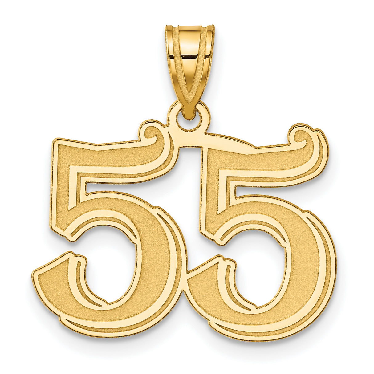 Polished Etched Number 55 Charm Pendant in Real 14k Yellow Gold