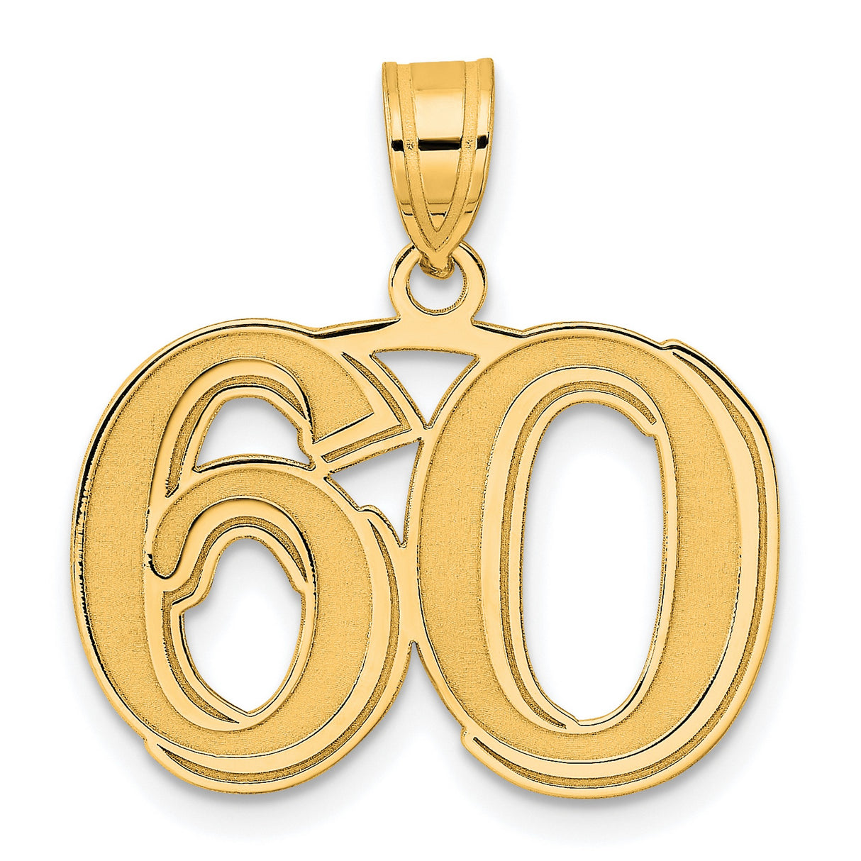 14k Yellow Gold 60 Pendant, Polished Textured Milestone Number Charm for Women or Unisex