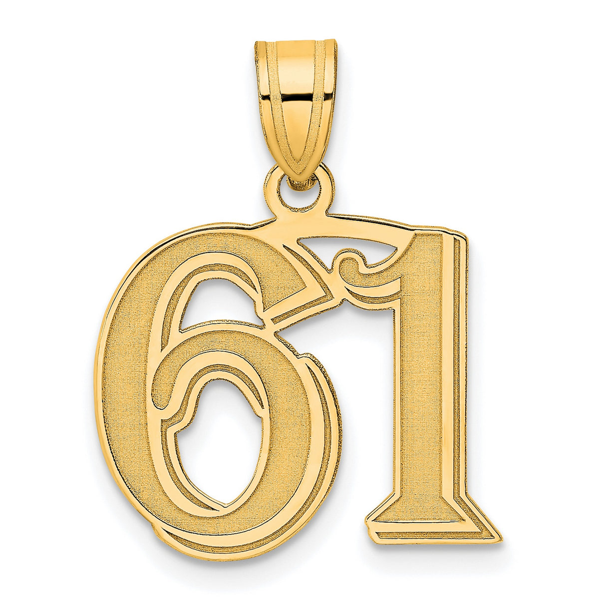 Polished Etched Number 61 Charm Pendant in Real 14k Yellow Gold