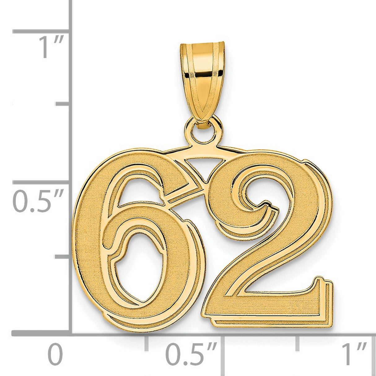 Polished Etched Number 62 Charm Pendant in Real 14k Yellow Gold