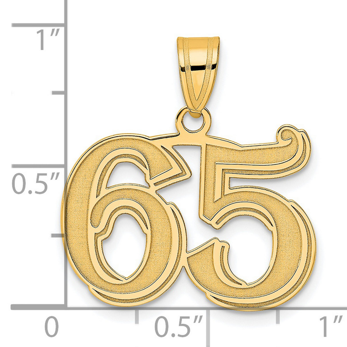 Polished Etched Number 65 Charm Pendant in Real 14k Yellow Gold