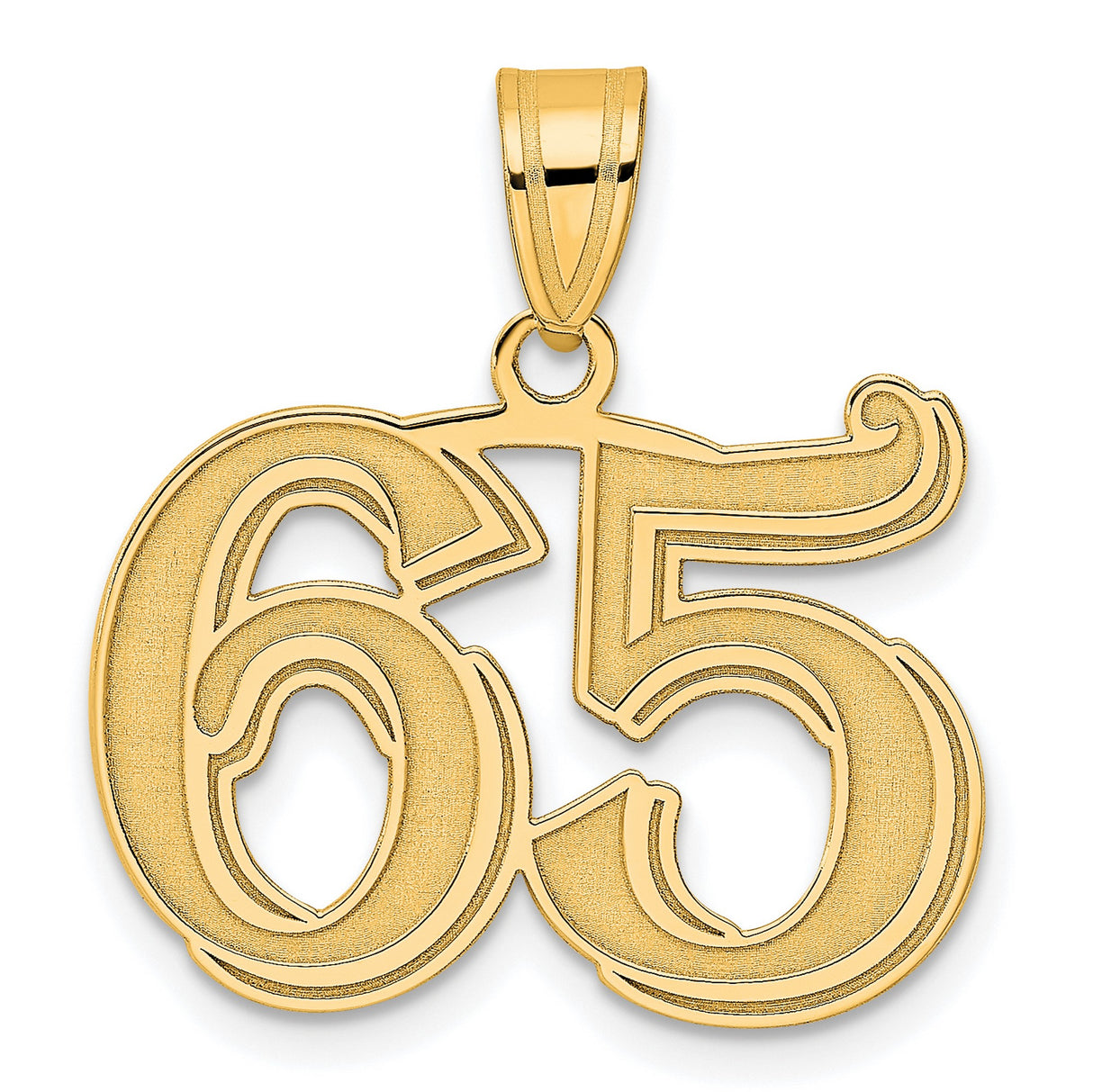 Polished Etched Number 65 Charm Pendant in Real 14k Yellow Gold