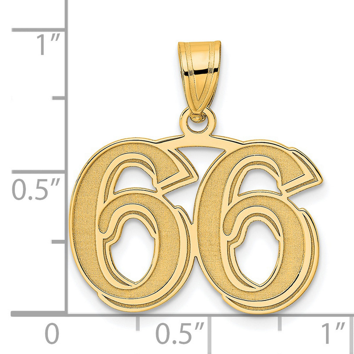 Polished Etched Number 66 Charm Pendant in Real 14k Yellow Gold
