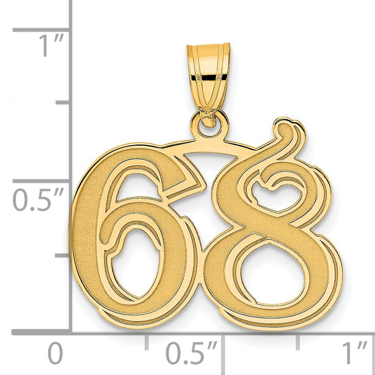 Polished Etched Number 68 Charm Pendant in Real 14k Yellow Gold