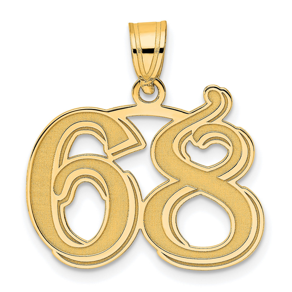 Polished Etched Number 68 Charm Pendant in Real 14k Yellow Gold