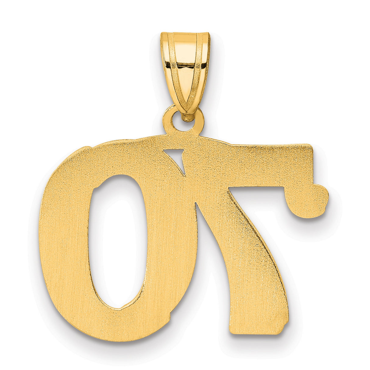 Polished Etched Number 70 Charm Pendant in Real 14k Yellow Gold