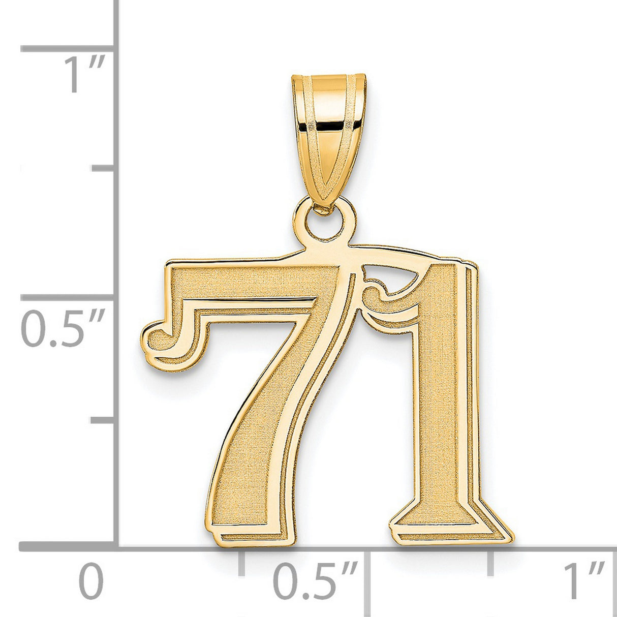 Polished Etched Number 71 Charm Pendant in Real 14k Yellow Gold