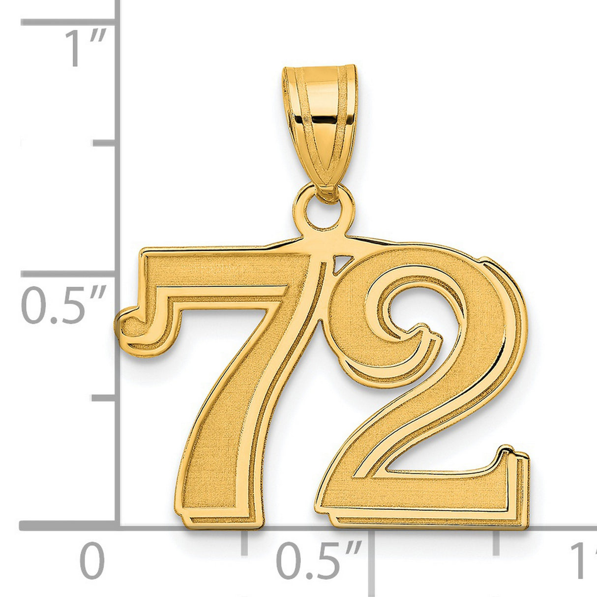 Polished Etched Number 72 Charm Pendant in Real 14k Yellow Gold