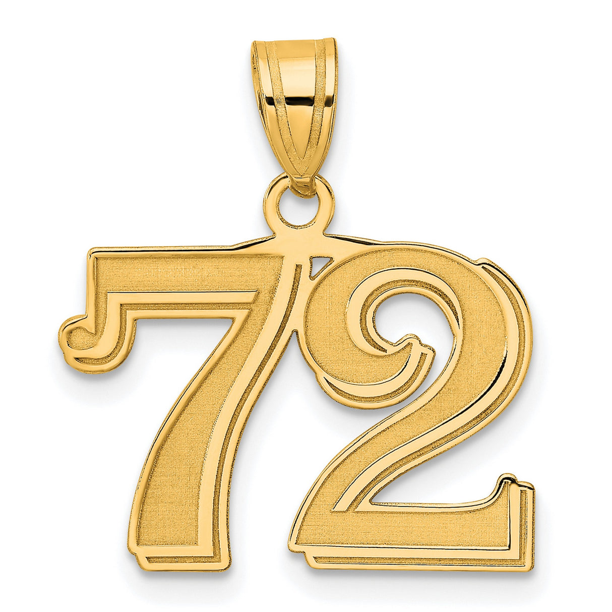 Polished Etched Number 72 Charm Pendant in Real 14k Yellow Gold