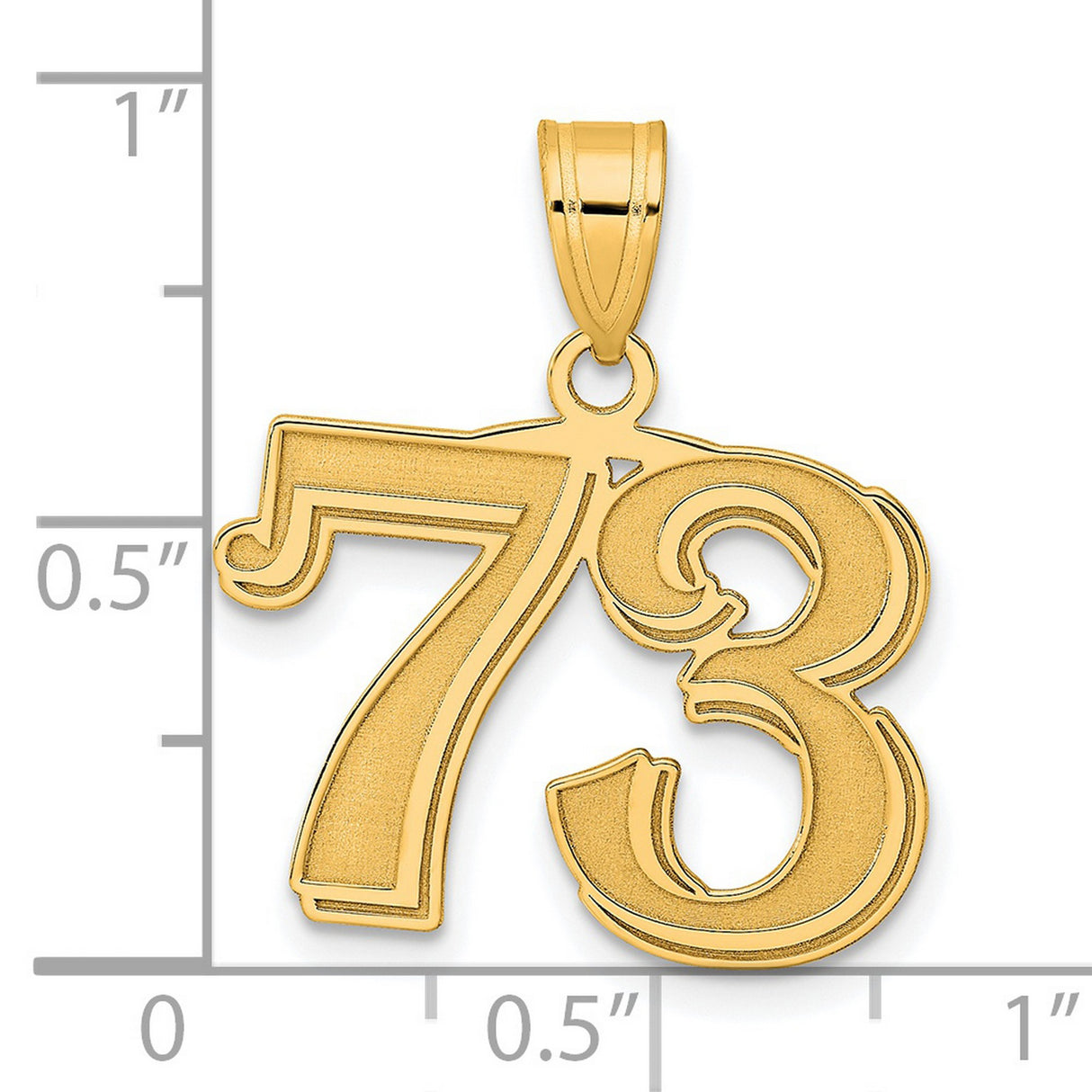 Polished Etched Number 73 Charm Pendant in Real 14k Yellow Gold