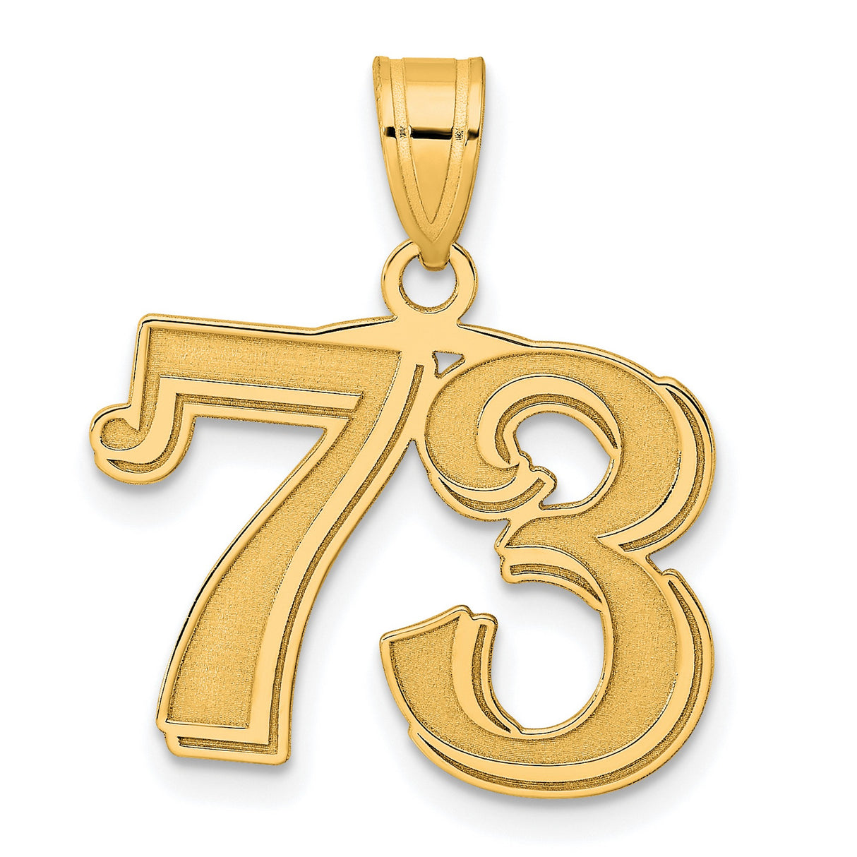 Polished Etched Number 73 Charm Pendant in Real 14k Yellow Gold