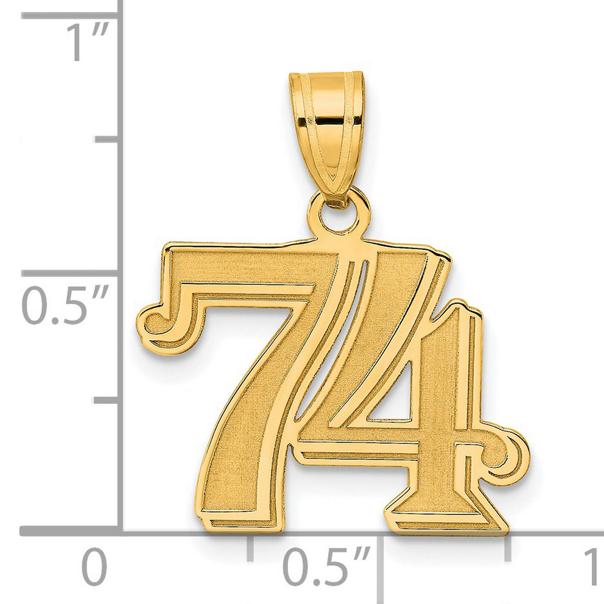 Polished Etched Number 74 Charm Pendant in Real 14k Yellow Gold