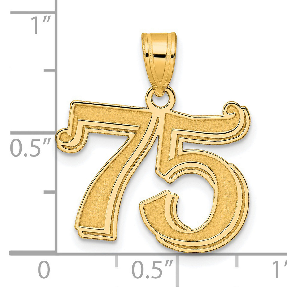 14k Yellow Gold Number 75 Pendant, Vintage Milestone Charm for Anniversary or Birthday