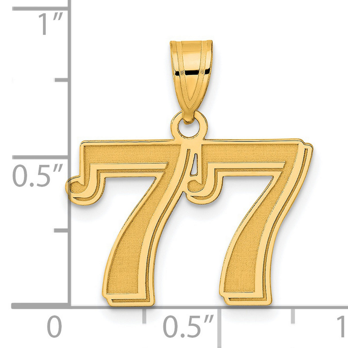 Polished Etched Number 77 Charm Pendant in Real 14k Yellow Gold