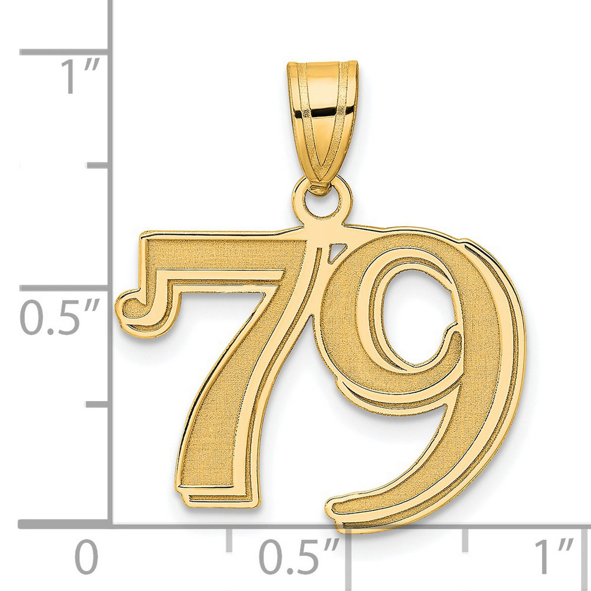 Polished Etched Number 79 Charm Pendant in Real 14k Yellow Gold