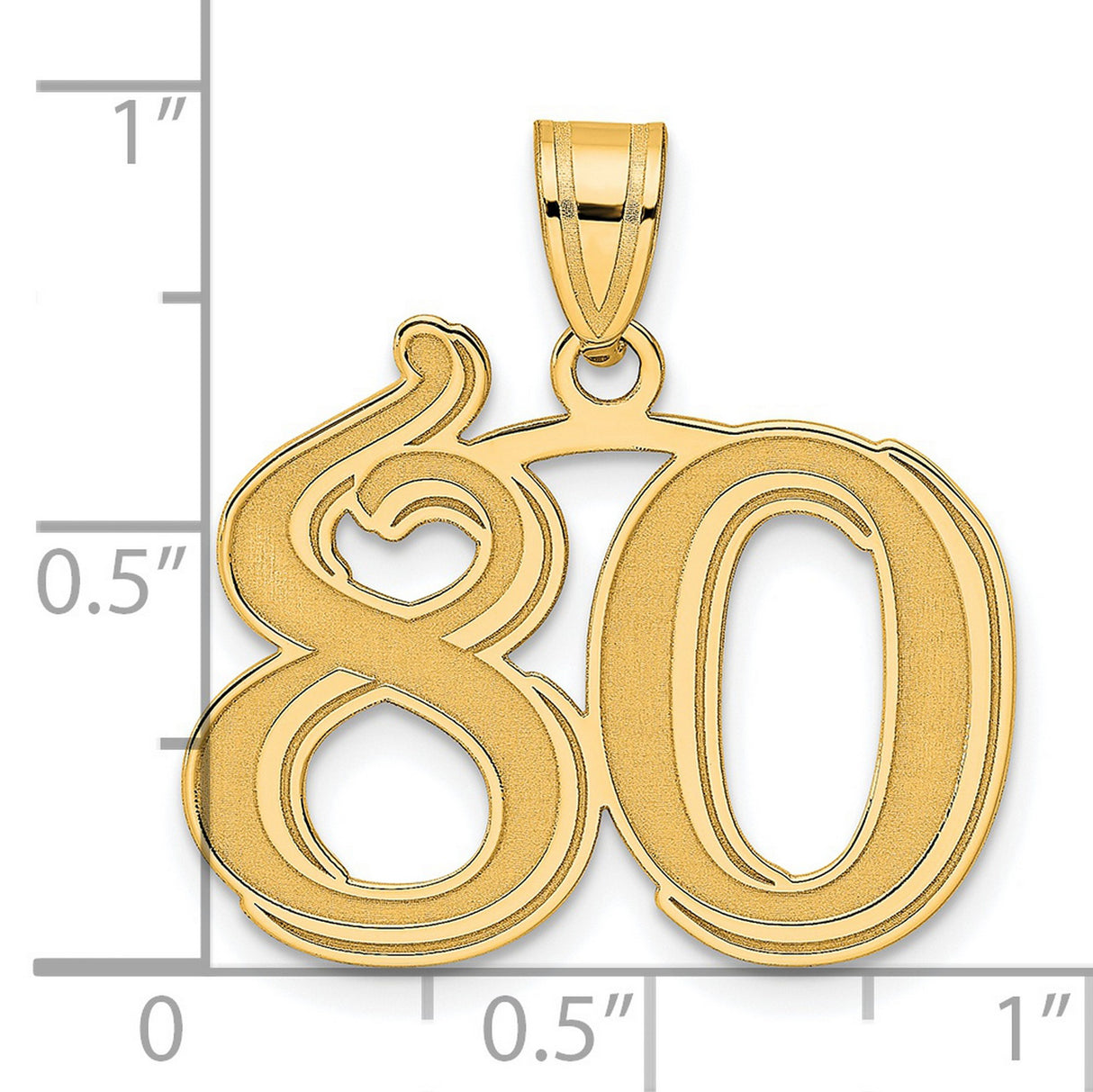 Polished Etched Number 80 Charm Pendant in Real 14k Yellow Gold