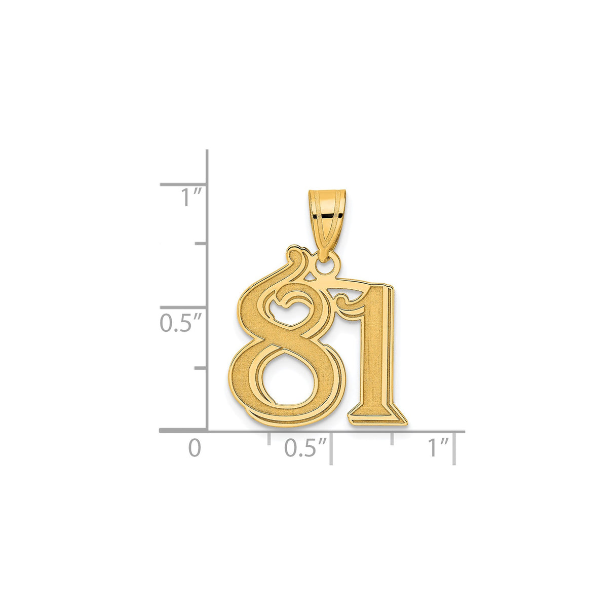 14k Yellow Gold Number 81 Pendant, Polished Script Milestone Charm for Men or Women