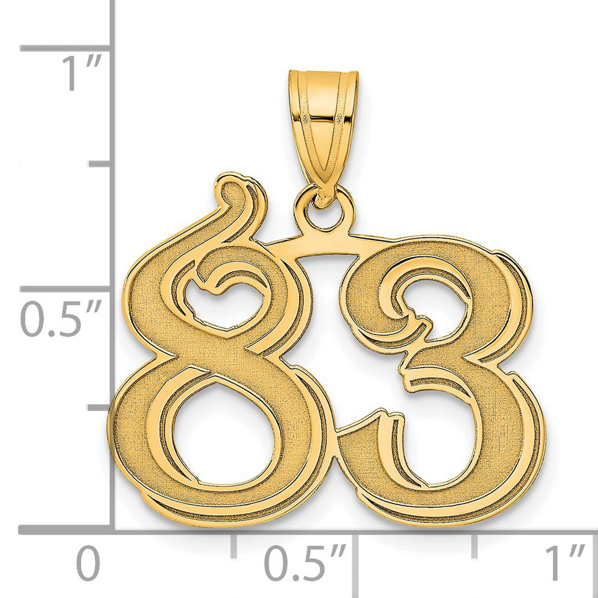 Polished Etched Number 83 Charm Pendant in Real 14k Yellow Gold