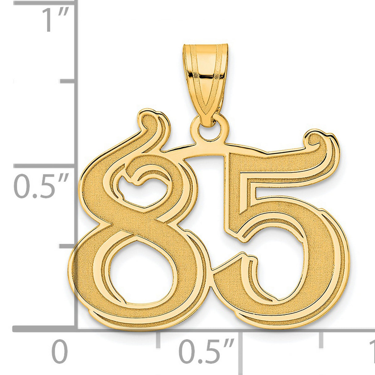 Polished Etched Number 85 Charm Pendant in Real 14k Yellow Gold