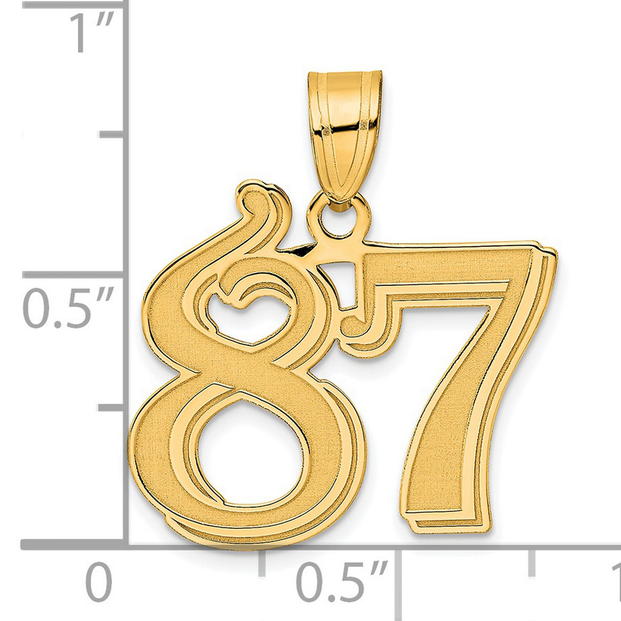 Polished Etched Number 87 Charm Pendant in Real 14k Yellow Gold