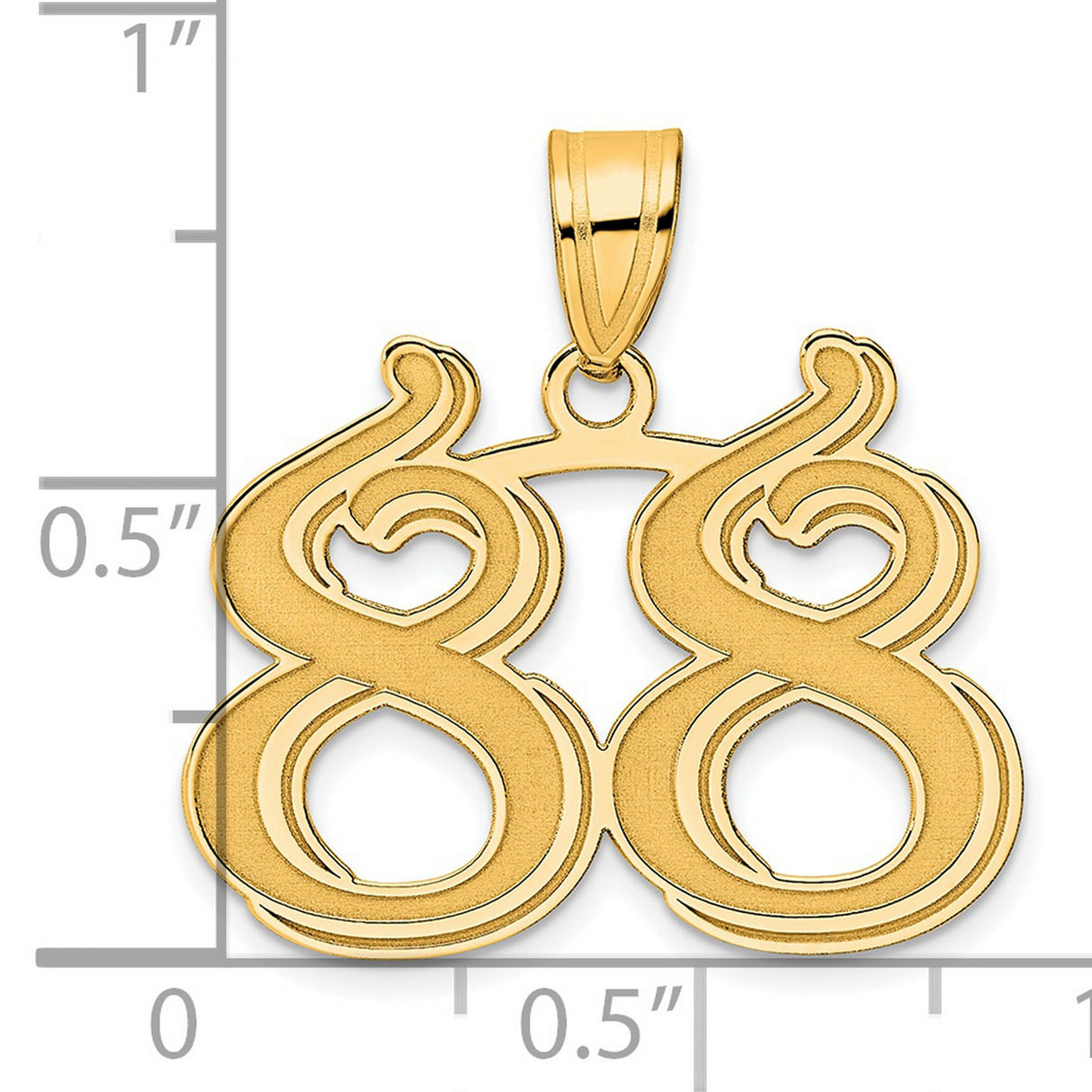 Polished Etched Number 88 Charm Pendant in Real 14k Yellow Gold