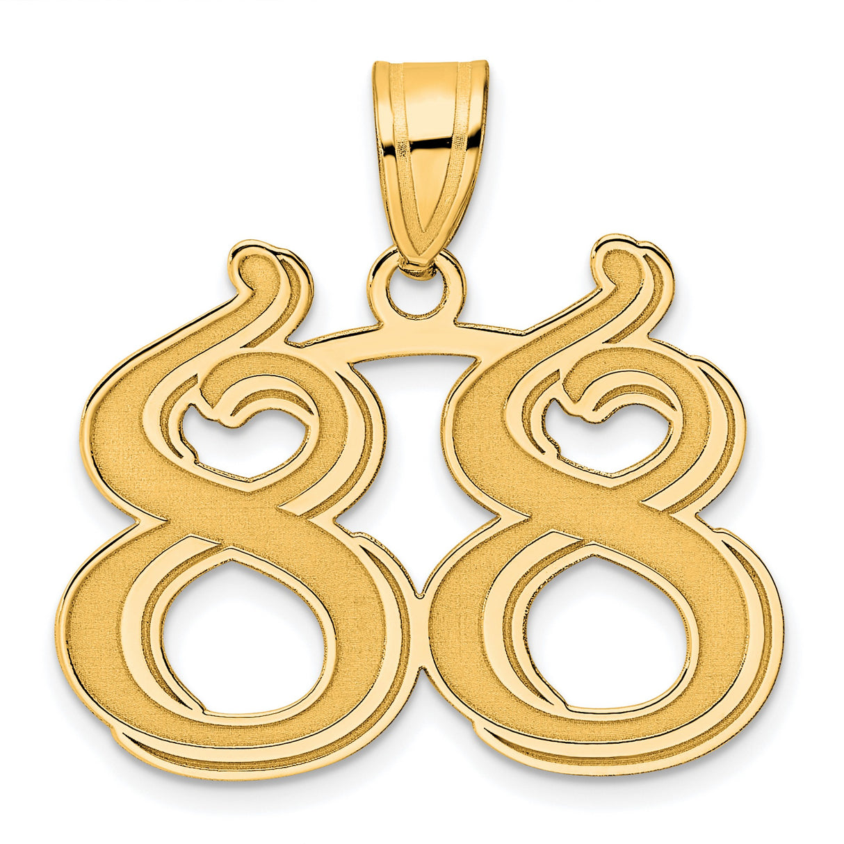 Polished Etched Number 88 Charm Pendant in Real 14k Yellow Gold