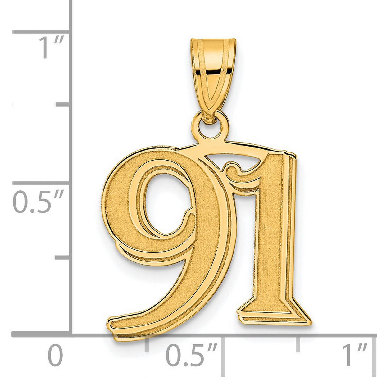Polished Etched Number 91 Charm Pendant in Real 14k Yellow Gold