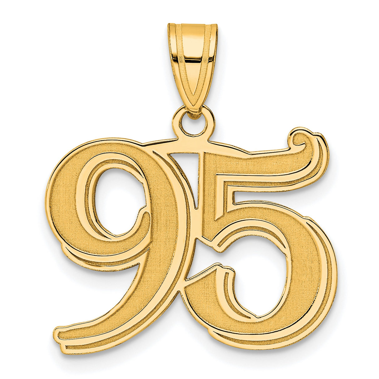 Polished Etched Number 95 Charm Pendant in Real 14k Yellow Gold