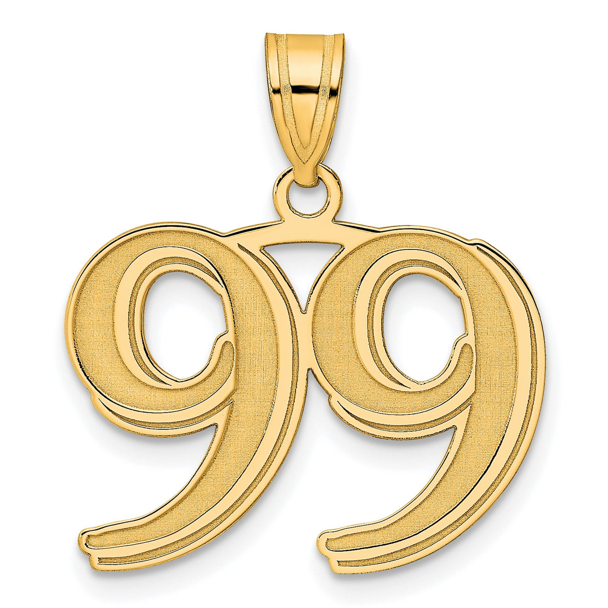 Polished Etched Number 99 Charm Pendant in Real 14k Yellow Gold