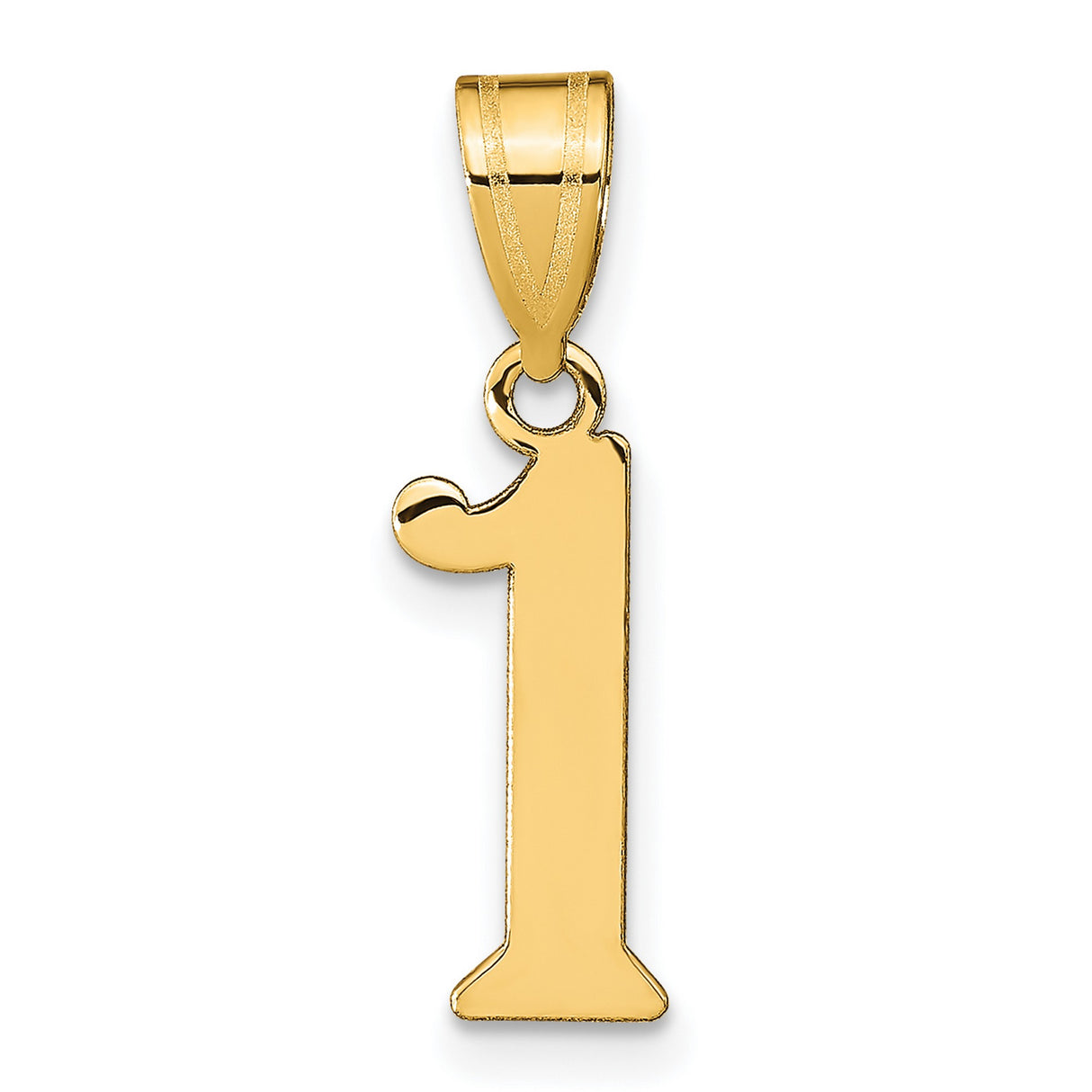14k Yellow Gold Number 1 Pendant, Polished Finish Charm, Achievement and Leadership Symbol