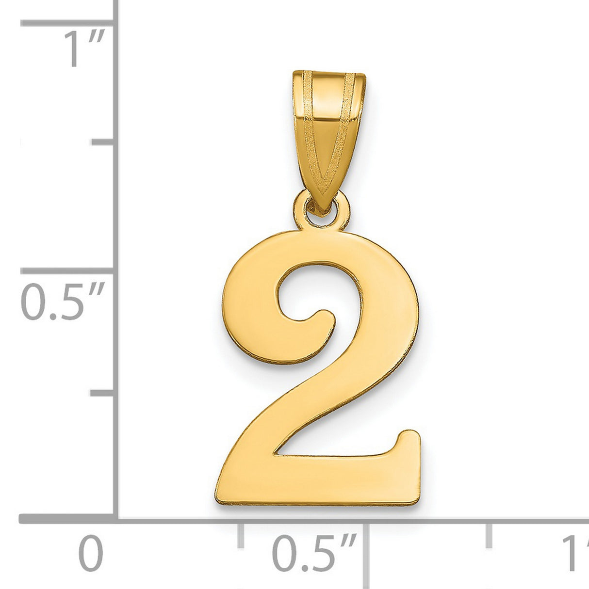 14k Yellow Gold Number Two Pendant Charm, Polished Finish, Numeric Symbol Jewelry for Women or Unisex