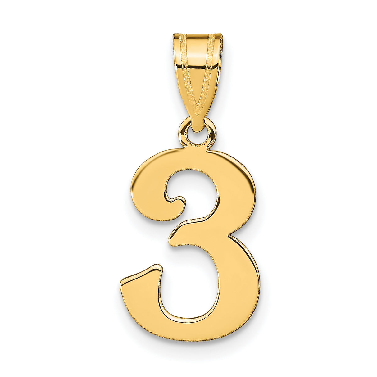 14k Yellow Gold Number 3 Pendant, Polished Finish, Classic Typeface, Unisex Charm