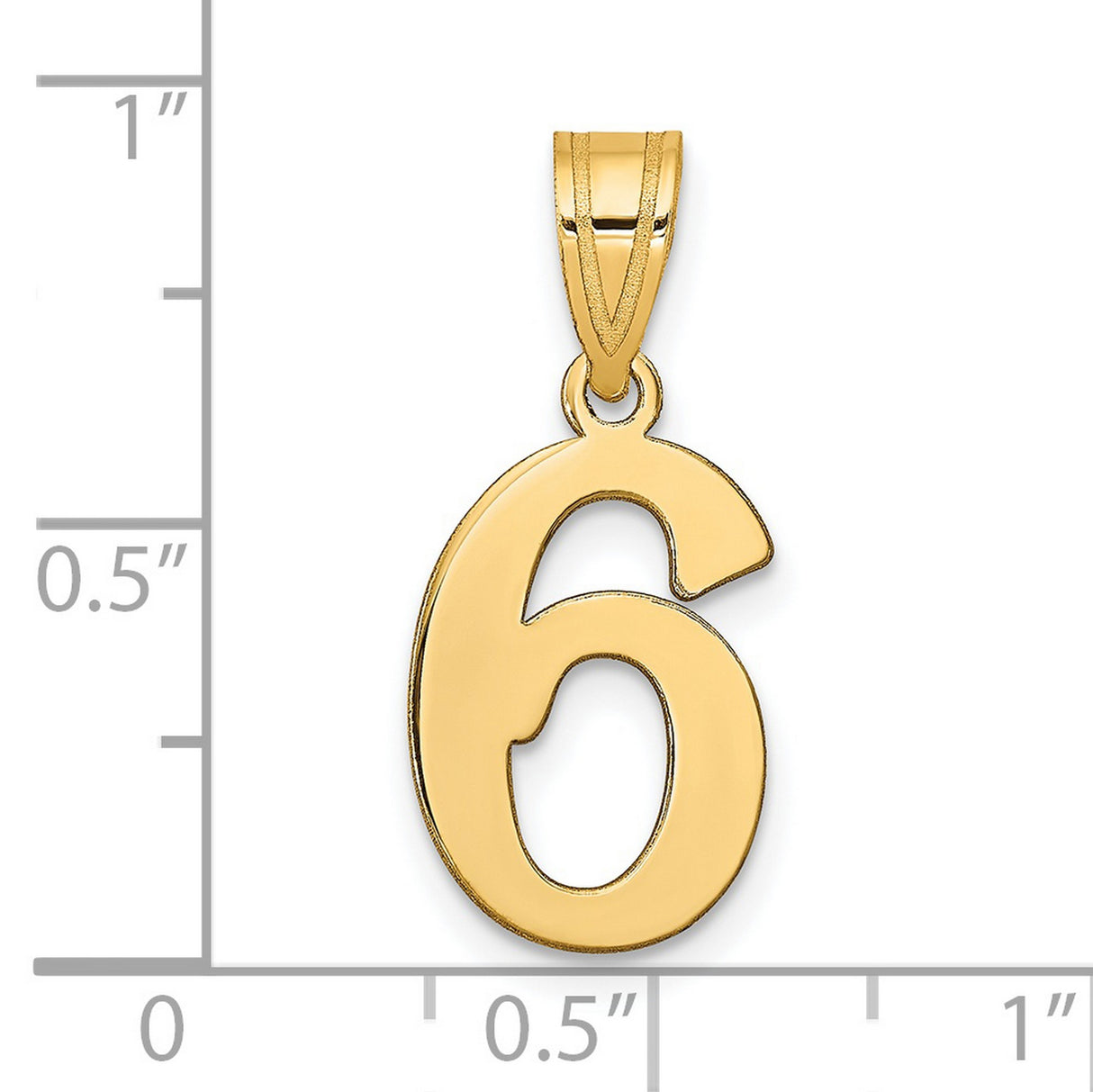14k Yellow Gold Number 6 Pendant Charm, Polished Numeric Design, Unisex Jewelry