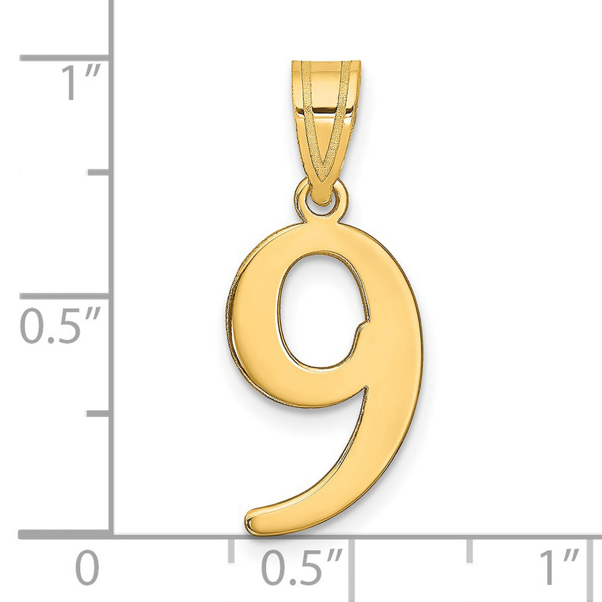 14k Yellow Gold Number 9 Pendant, Sleek Polished Design, Minimalist Numeric Charm for Women or Unisex Wear