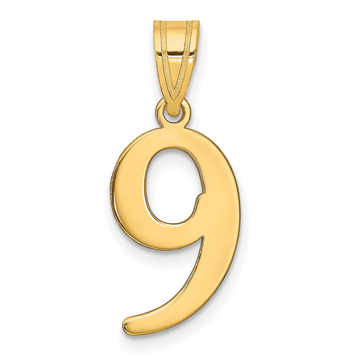 14k Yellow Gold Number 9 Pendant, Sleek Polished Design, Minimalist Numeric Charm for Women or Unisex Wear