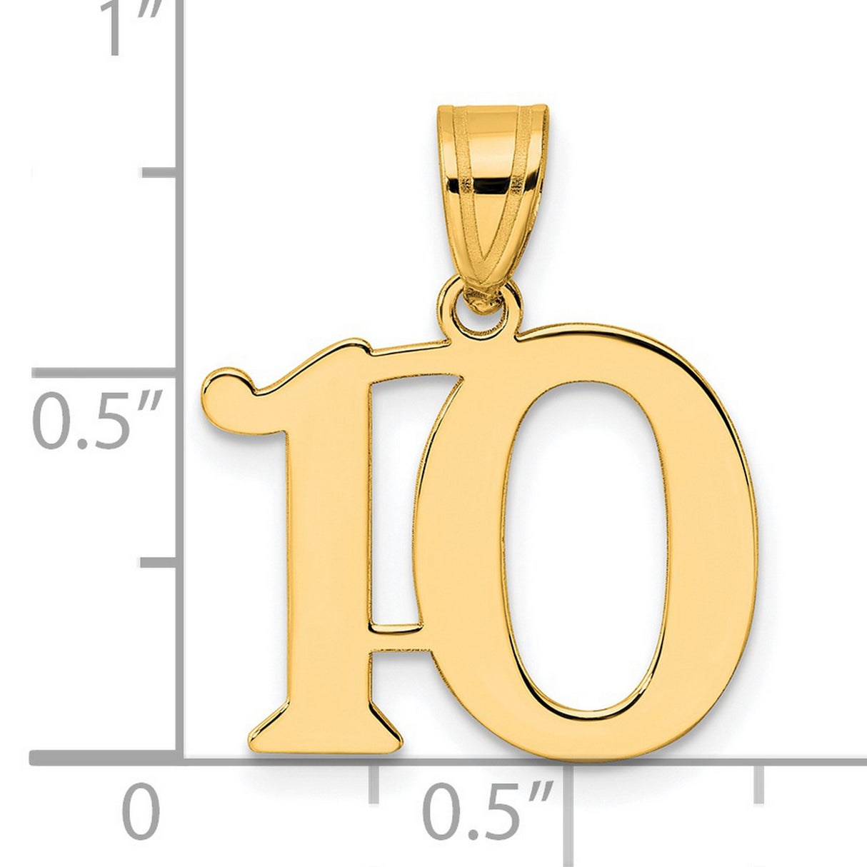 Polished Number 10 Charm Pendant in Real 14k Yellow Gold