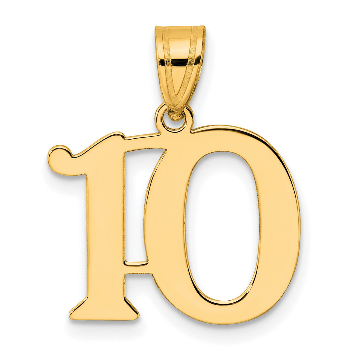 Polished Number 10 Charm Pendant in Real 14k Yellow Gold