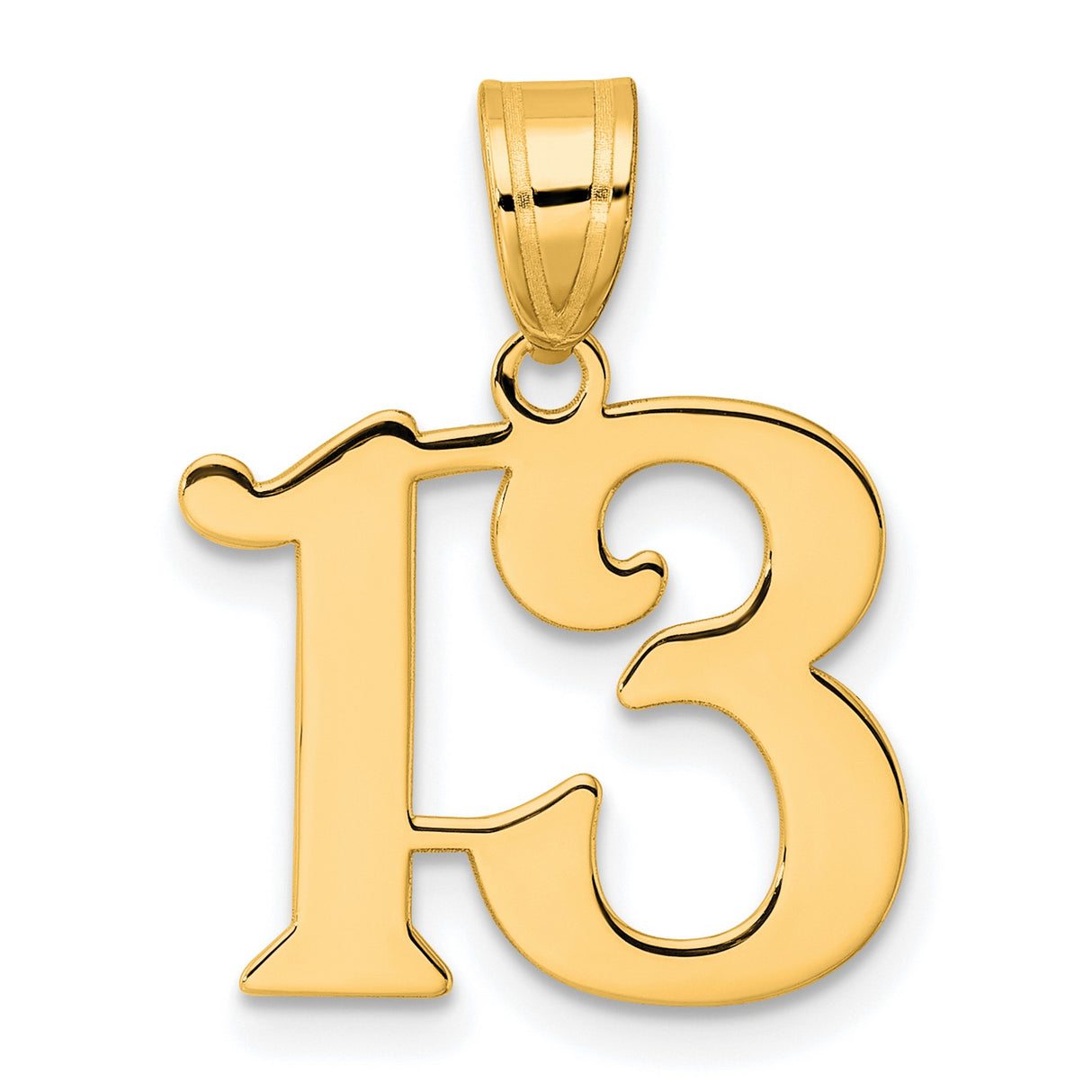 Polished Number 13 Charm Pendant in Real 14k Yellow Gold