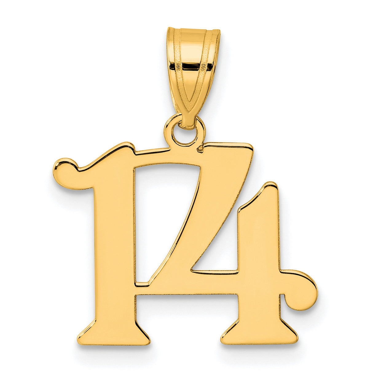 Polished Number 14 Charm Pendant in Real 14k Yellow Gold
