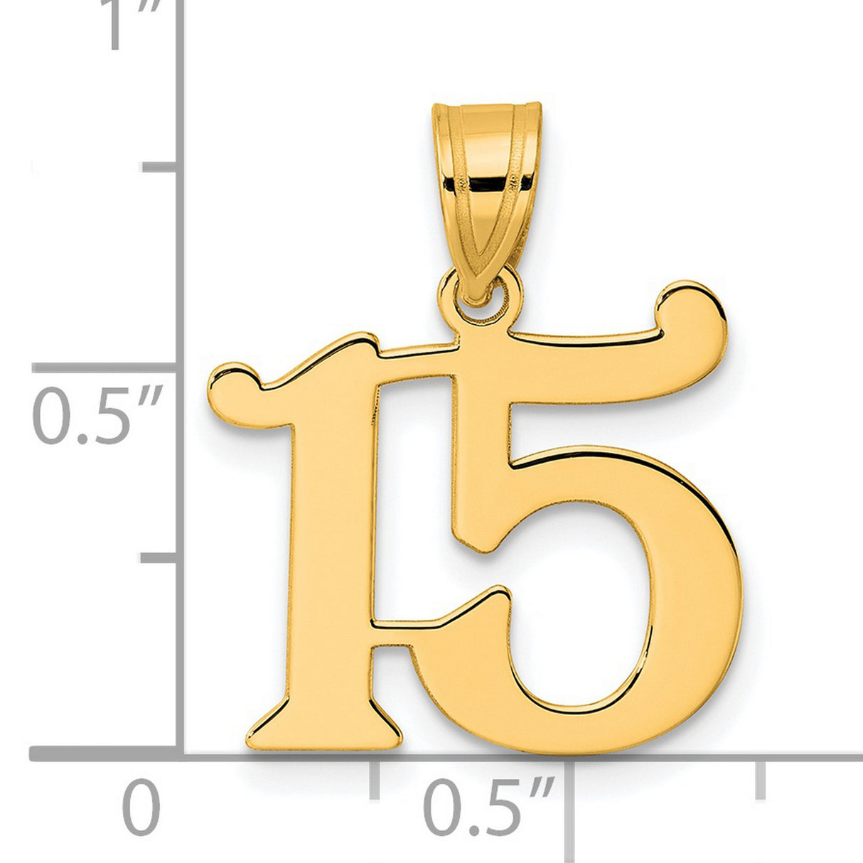 Polished Number 15 Charm Pendant in Real 14k Yellow Gold