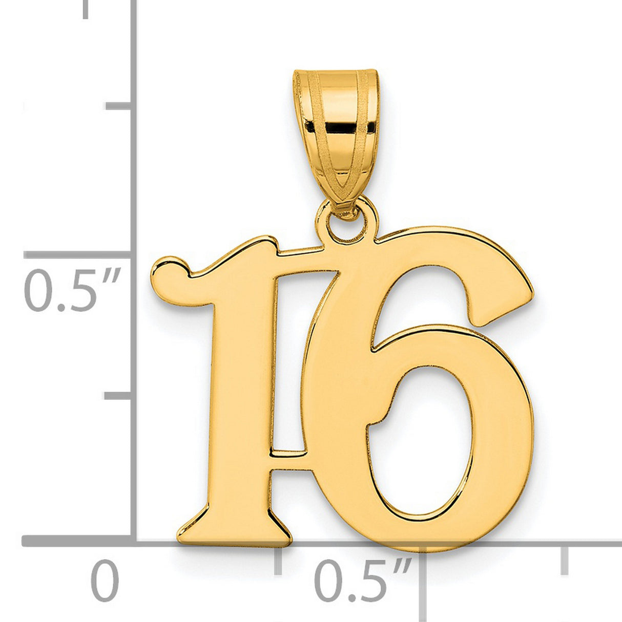 Polished Number 16 Charm Pendant in Real 14k Yellow Gold