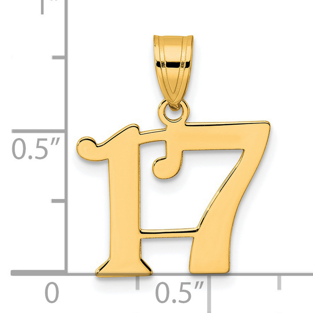 Polished Number 17 Charm Pendant in Real 14k Yellow Gold