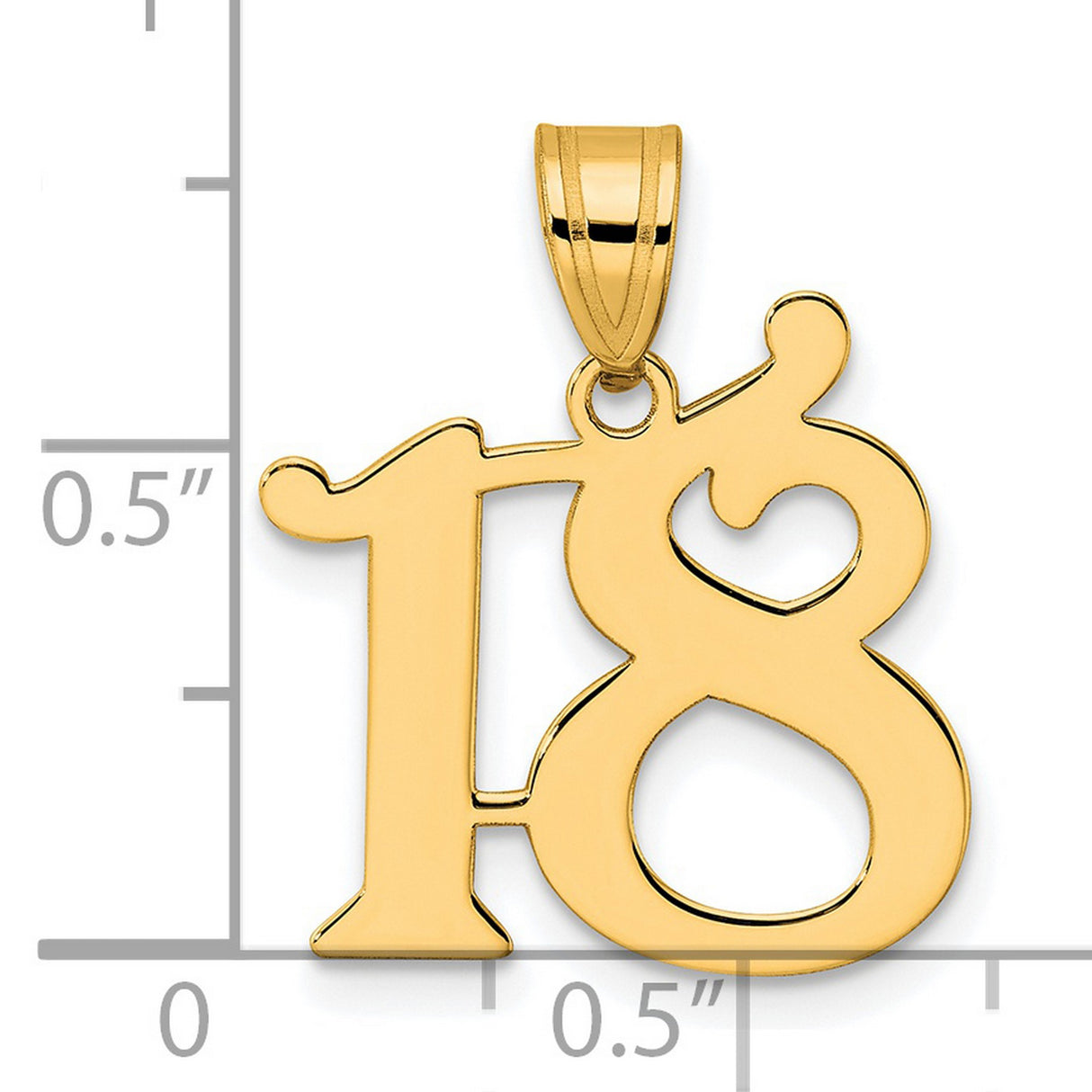 Polished Number 18 Charm Pendant in Real 14k Yellow Gold