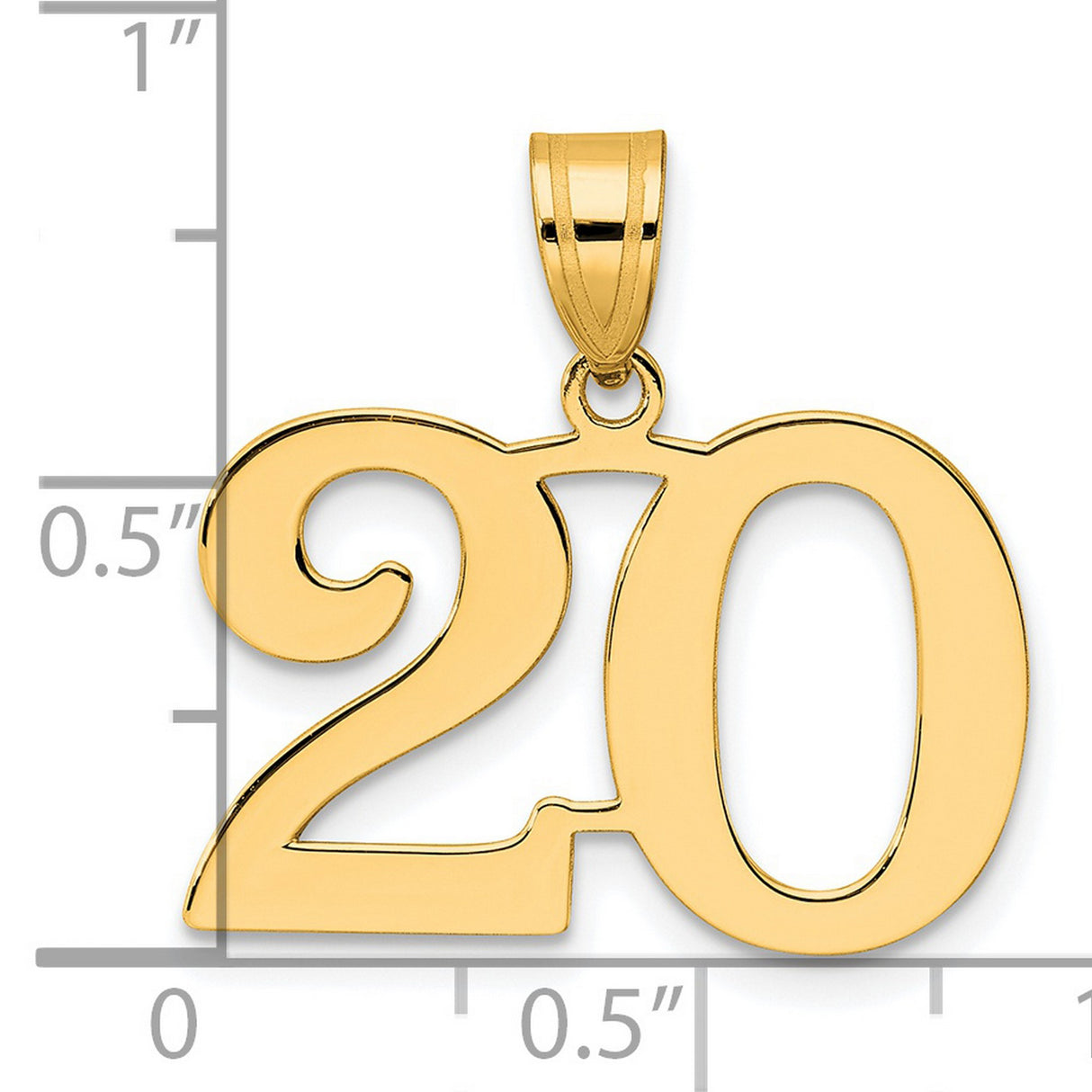 Polished Number 20 Charm Pendant in Real 14k Yellow Gold