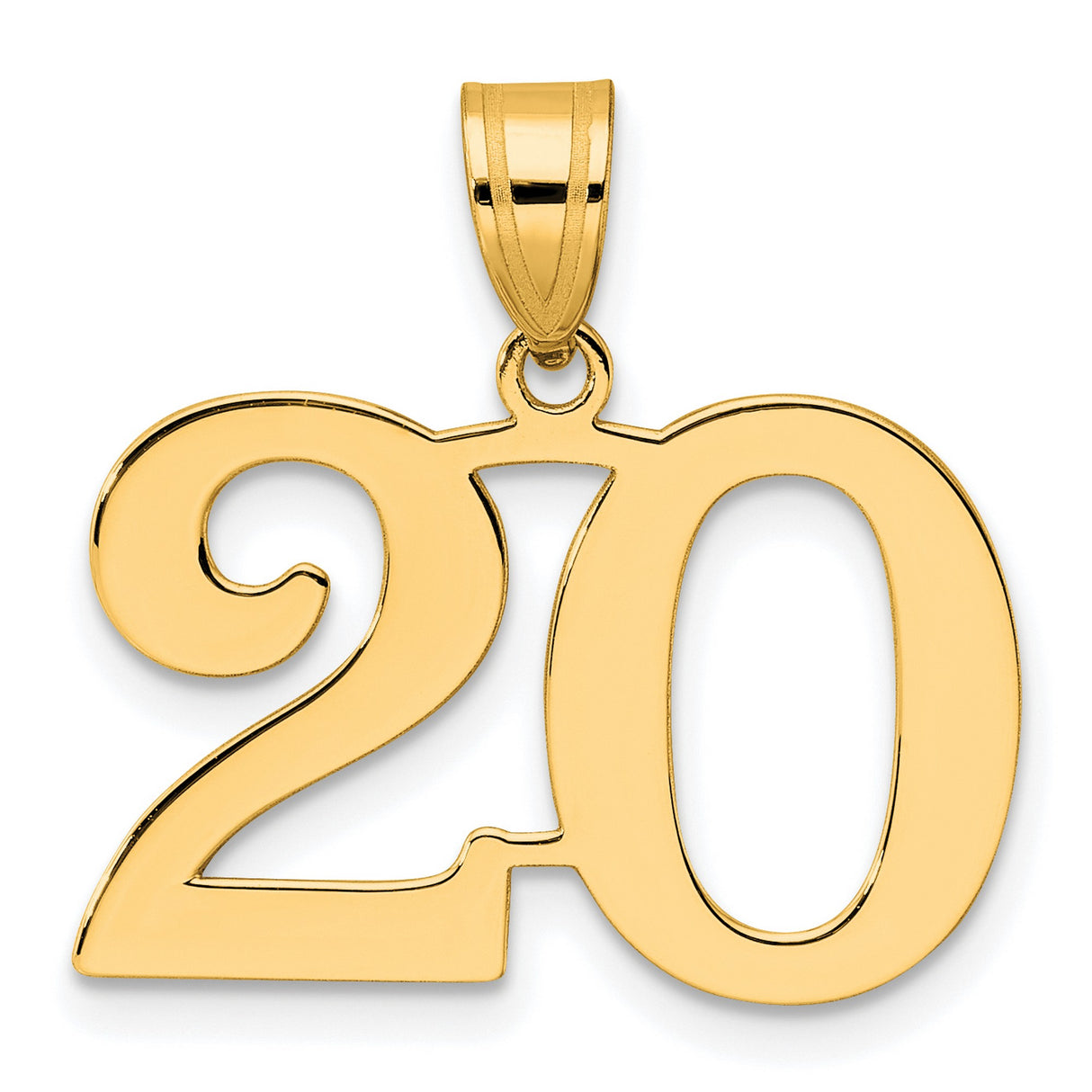 Polished Number 20 Charm Pendant in Real 14k Yellow Gold
